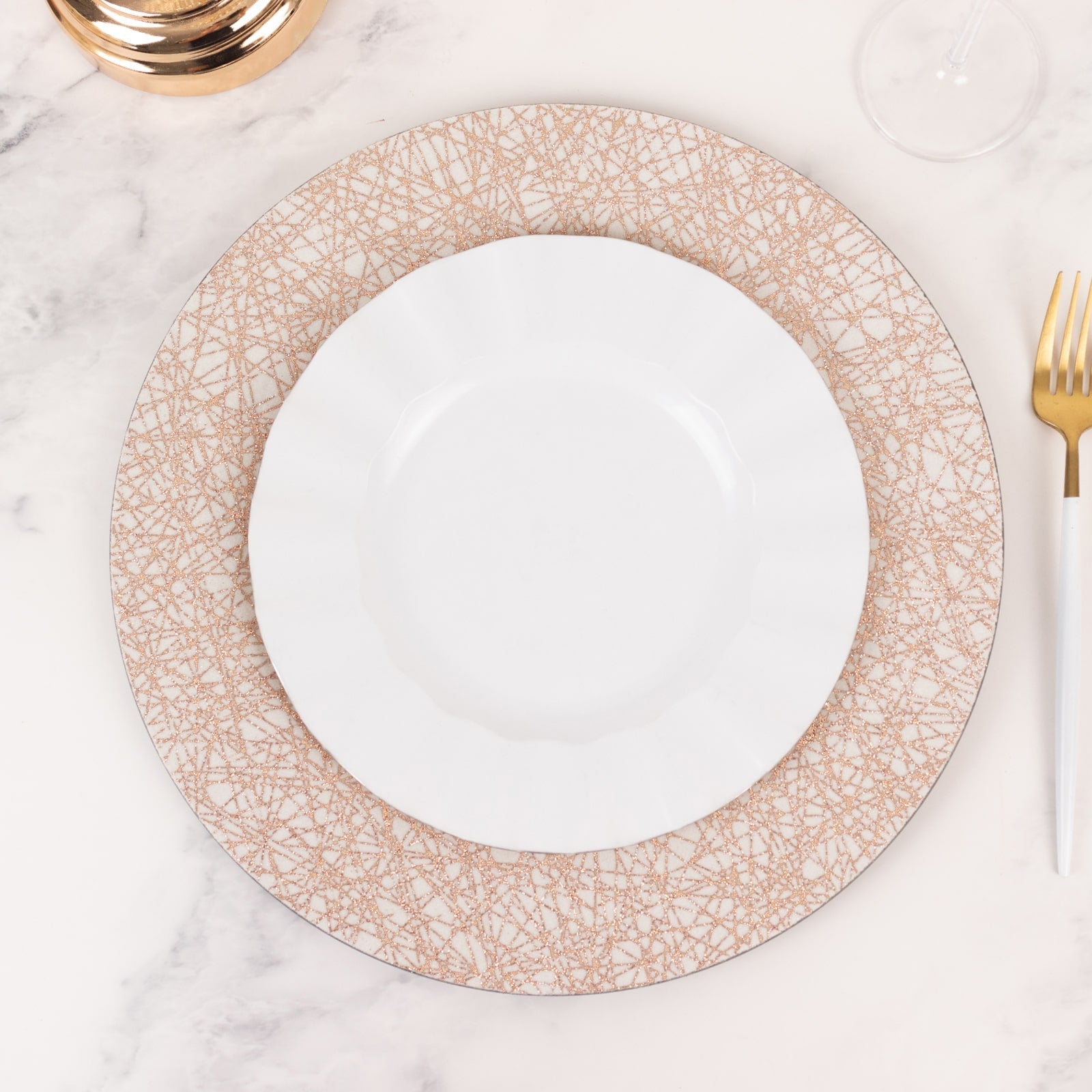 6-Pack Acrylic Charger Plates 13" Round Rose Gold with Glitter Abstract Lines Pattern - Decorative Dinner Party Charger Tableware - Image 7
