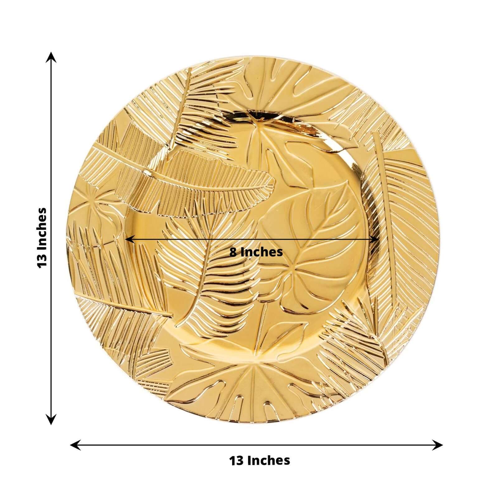 6-Pack Acrylic Charger Plates 13" Round Metallic Gold with Embossed Tropical Leaves - Decorative Dinner Charger Tableware - Image 3